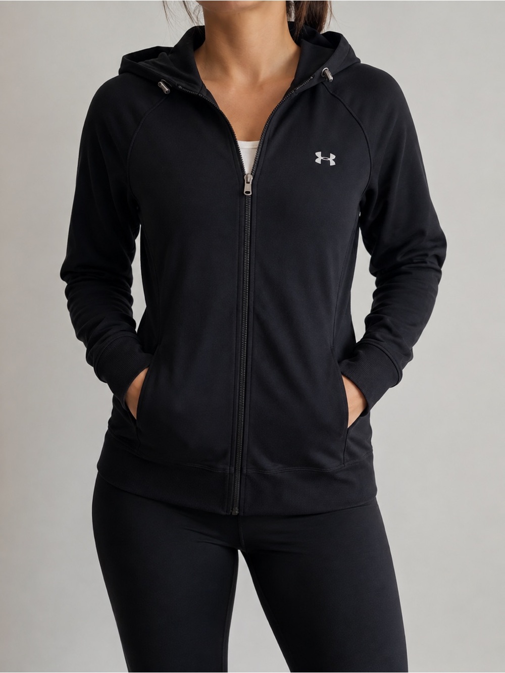 Under Armour ColdGear Women XL Black Full Zip Hooded Athletic Jacket